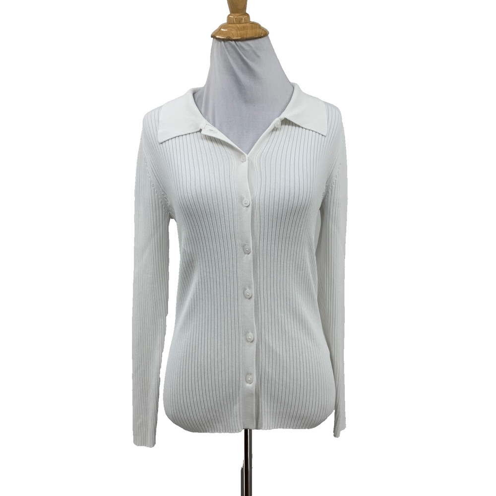 Lauren Ralph Lauren Cardigan Womens S Small White Ribbed Collared Button Front